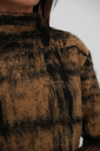 Plaid Pattern Fuzzy Brown Sweater