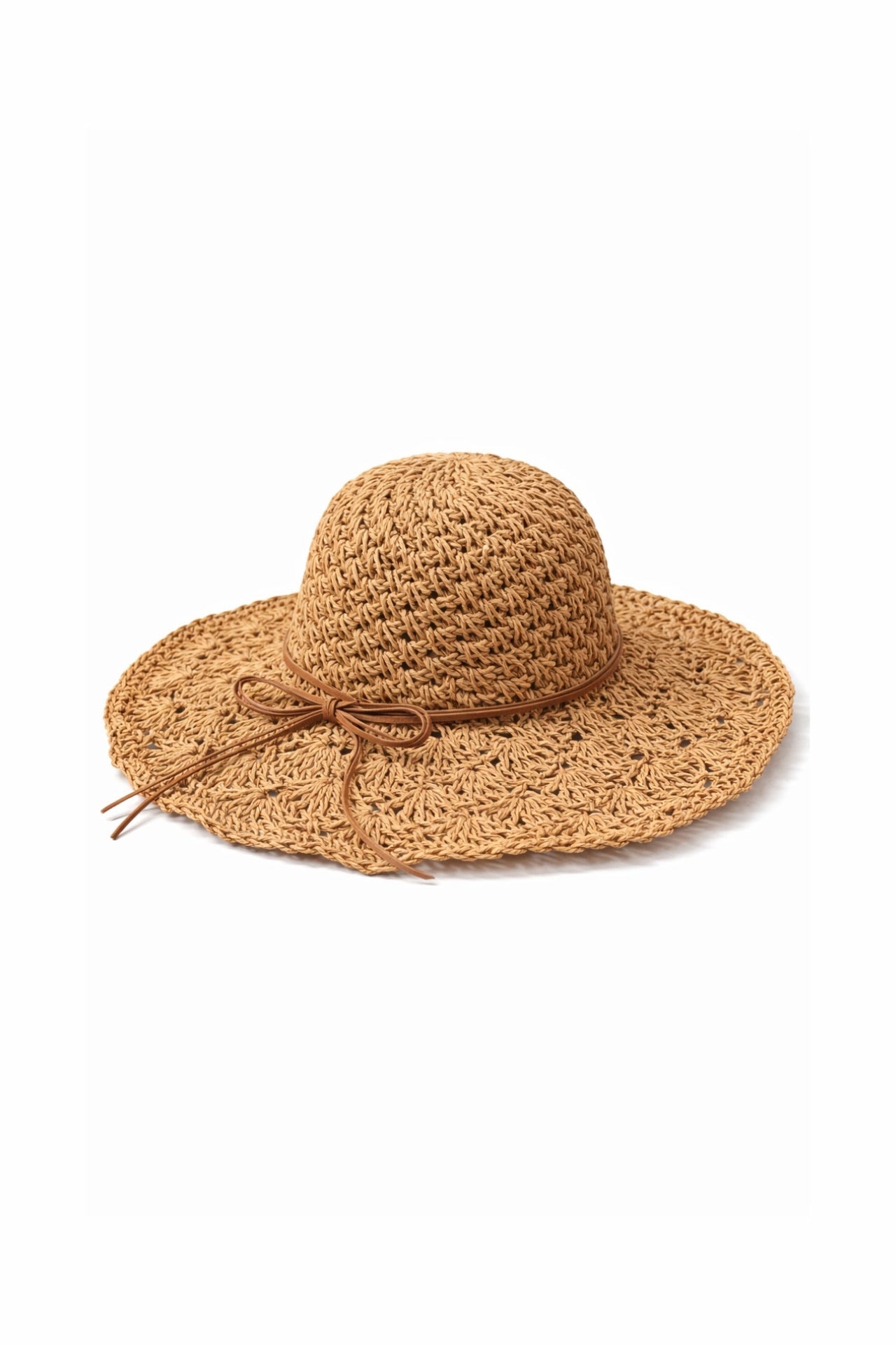 Hand-Knit Bow Detail Mink Straw Hat