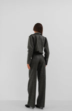 Distressed Effect Gray Crop Faux Leather Jacket