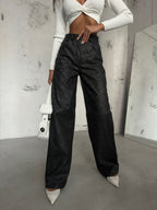 Distressed Gray Leather Trousers