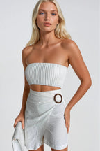 Buckle Detail Wrap Patterned Ecru Skort