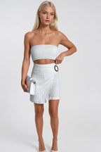 Buckle Detail Wrap Patterned Ecru Skort