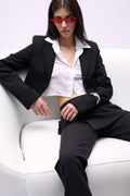 Skirt Detail Waistted Black Pants