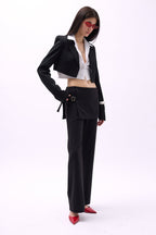 Skirt Detail Waistted Black Pants