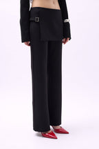 Skirt Detail Waistted Black Pants