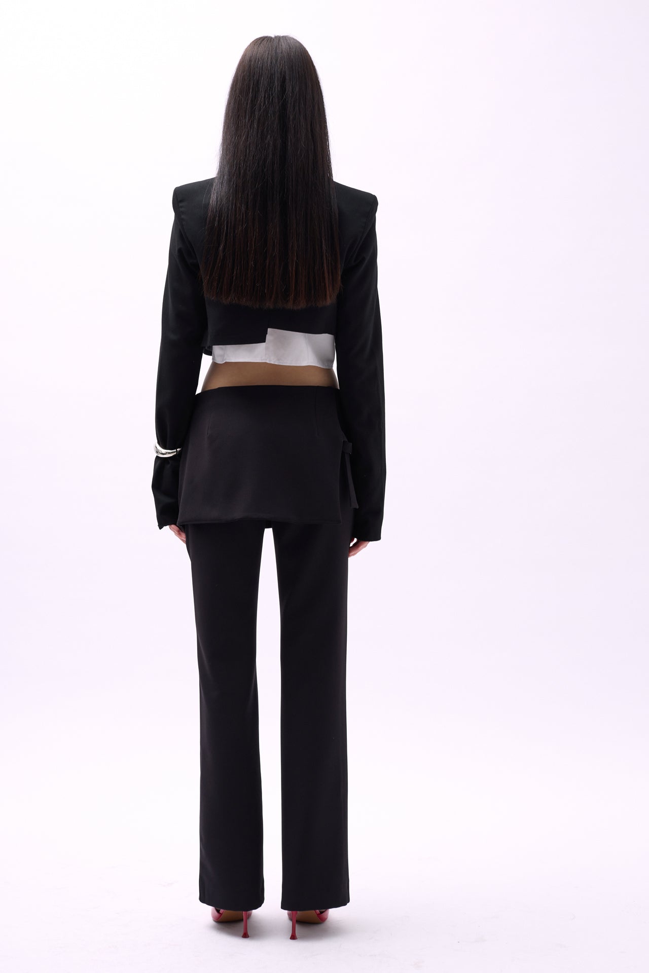 Skirt Detail Waistted Black Pants