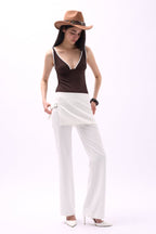Skirt Detail Waistted White Pants