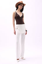 Skirt Detail Waistted White Pants