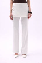 Skirt Detail Waistted White Pants