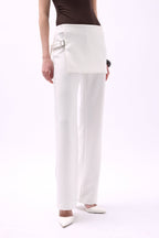 Skirt Detail Waistted White Pants