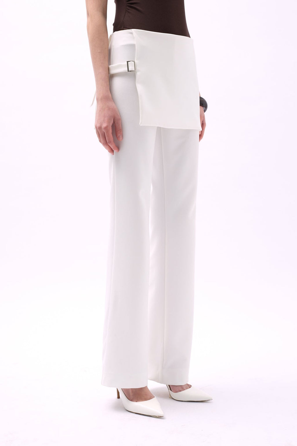 Skirt Detail Waistted White Pants