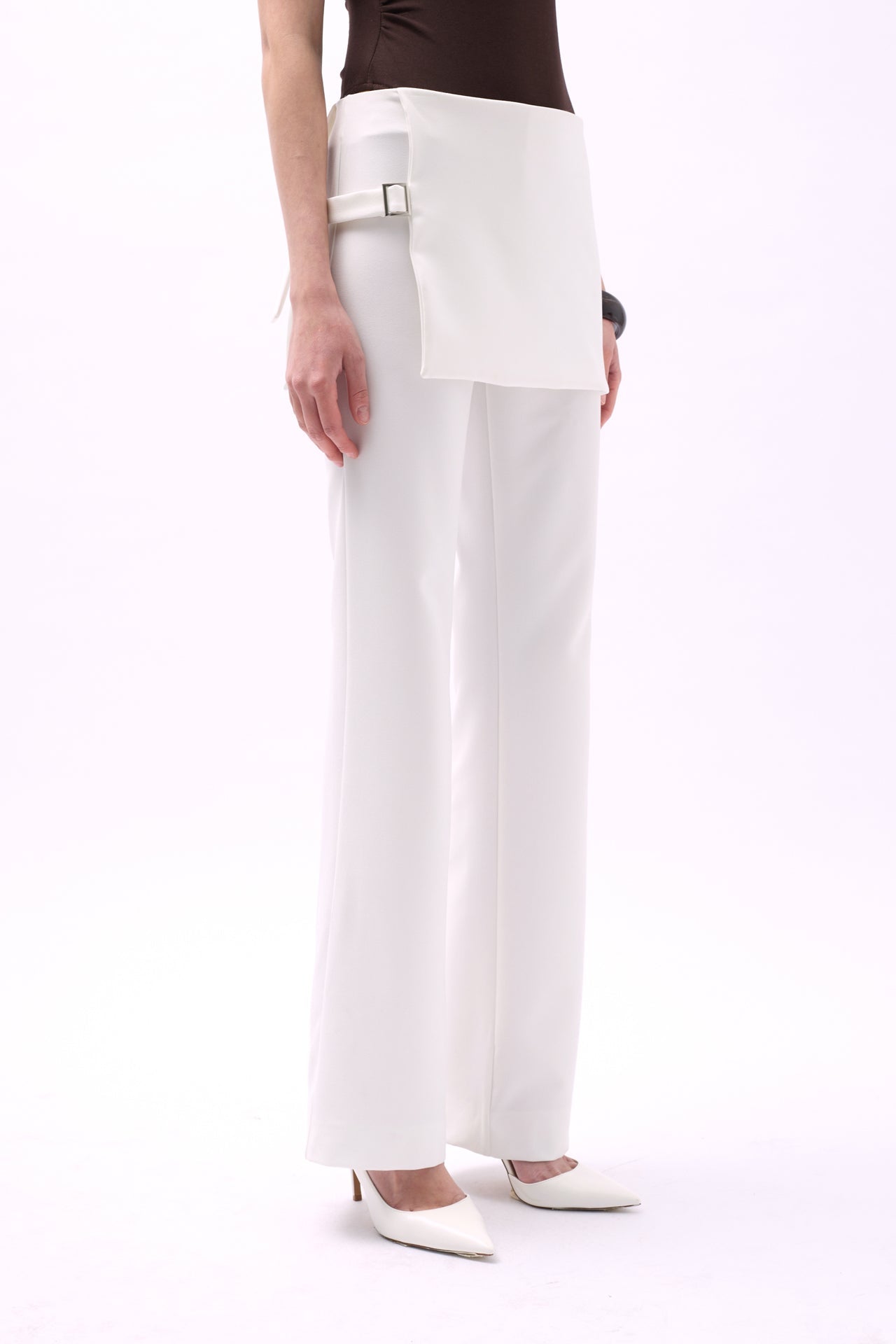 Skirt Detail Waistted White Pants