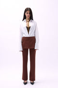 Skirt Detail Waistted Brown Pants