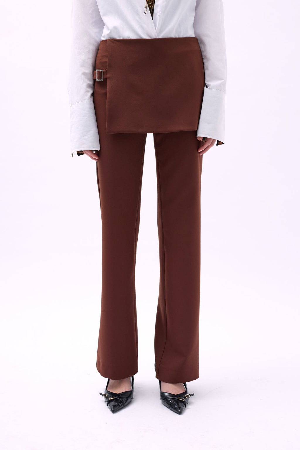 Skirt Detail Waistted Brown Pants