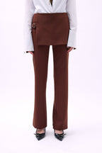 Skirt Detail Waistted Brown Pants