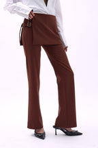Skirt Detail Waistted Brown Pants