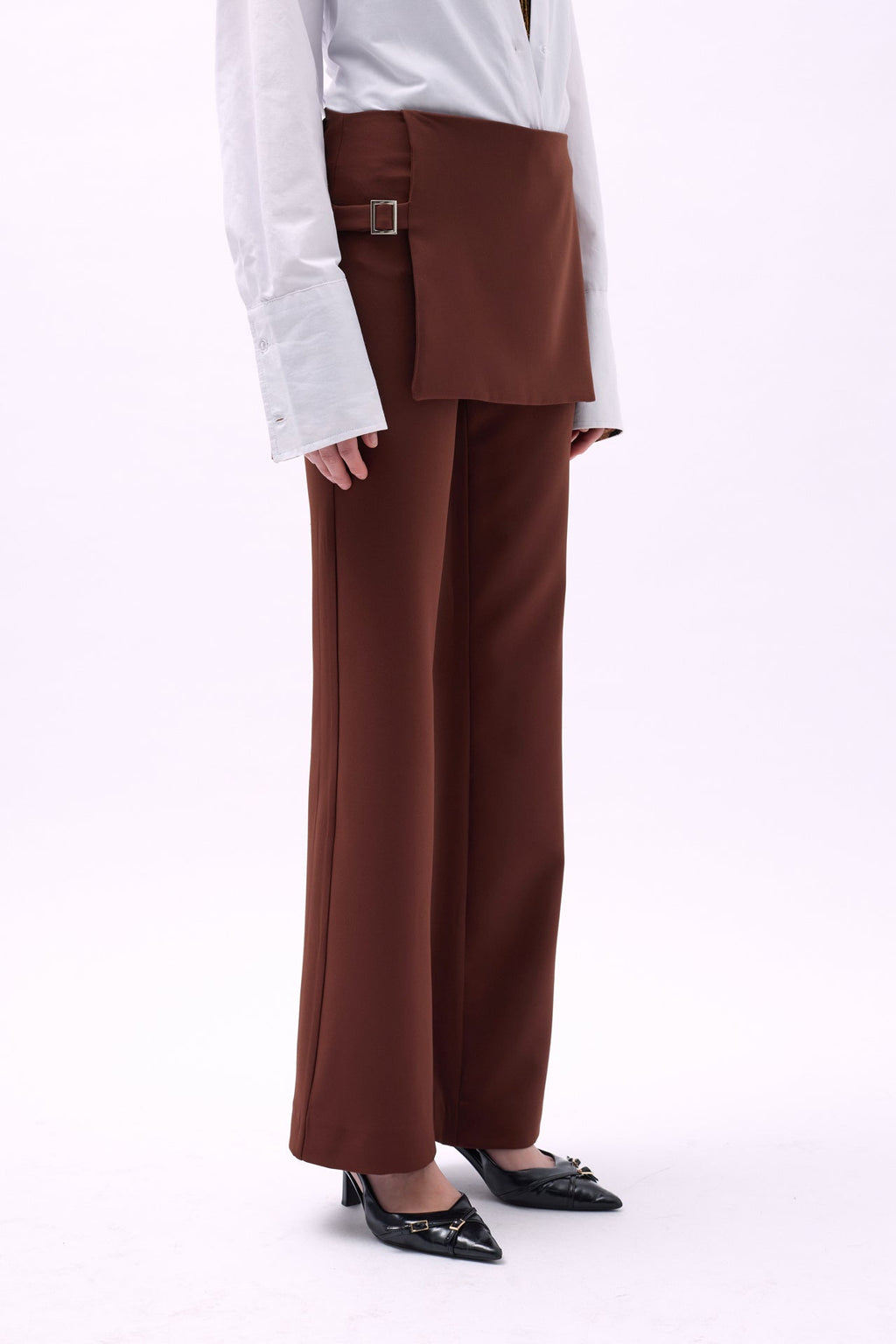 Skirt Detail Waistted Brown Pants