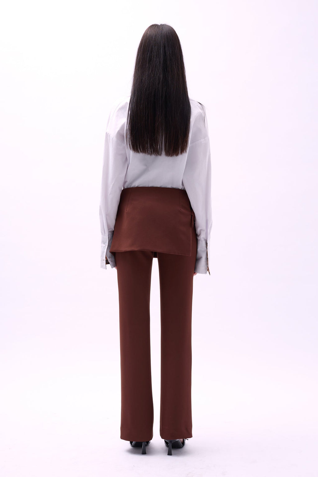 Skirt Detail Waistted Brown Pants
