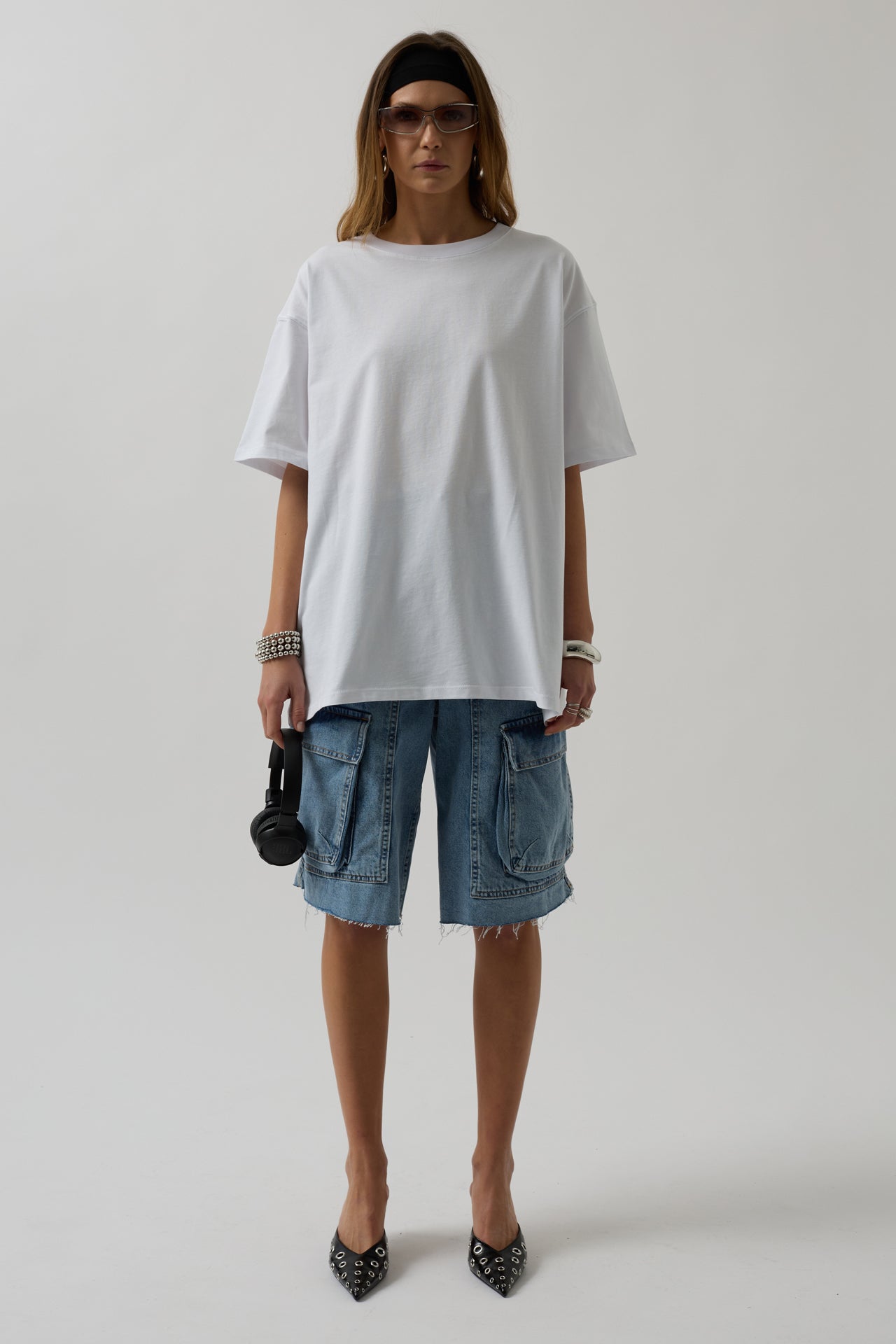 Printed Hem White T-Shirt