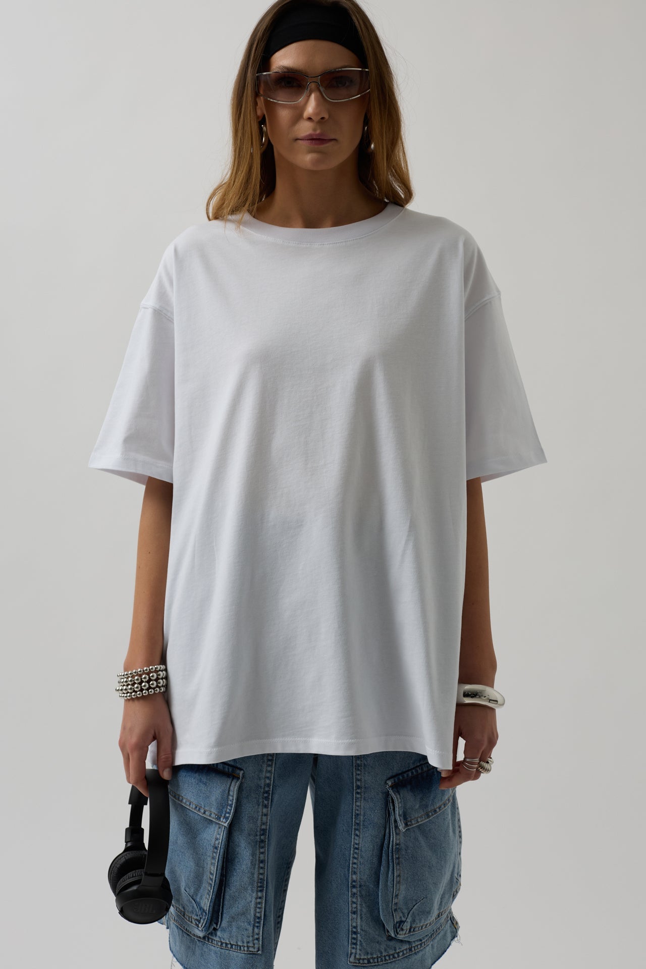 Printed Hem White T-Shirt