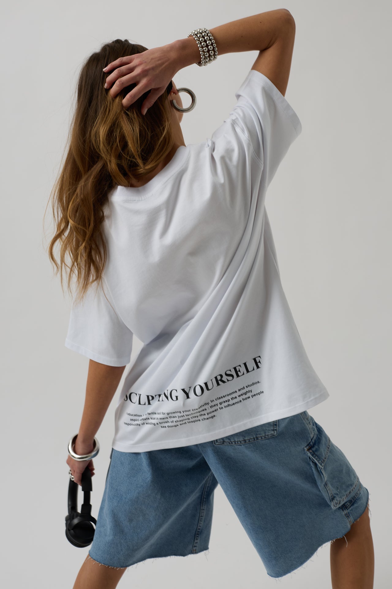 Printed Hem White T-Shirt