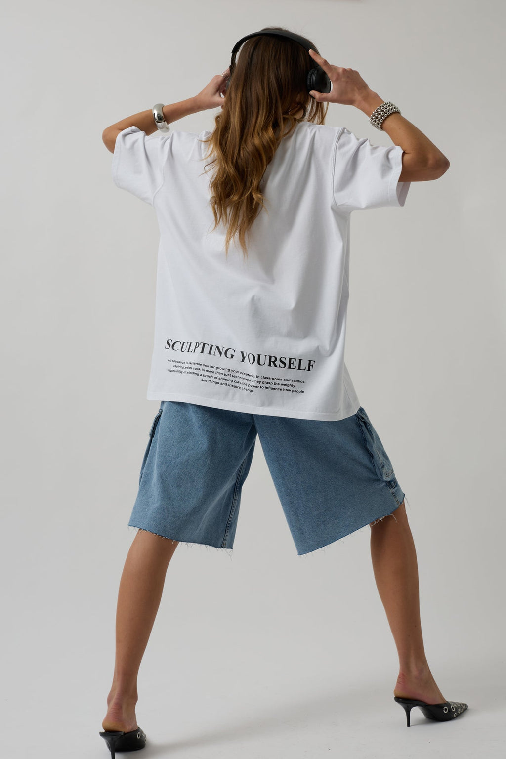 Printed Hem White T-Shirt