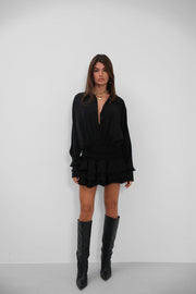 Black Dress with Flounce Skirt Detail