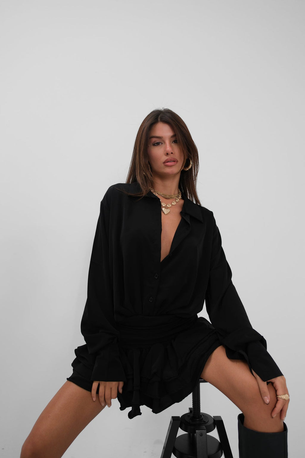 Skirt Volan Detail Black Dress