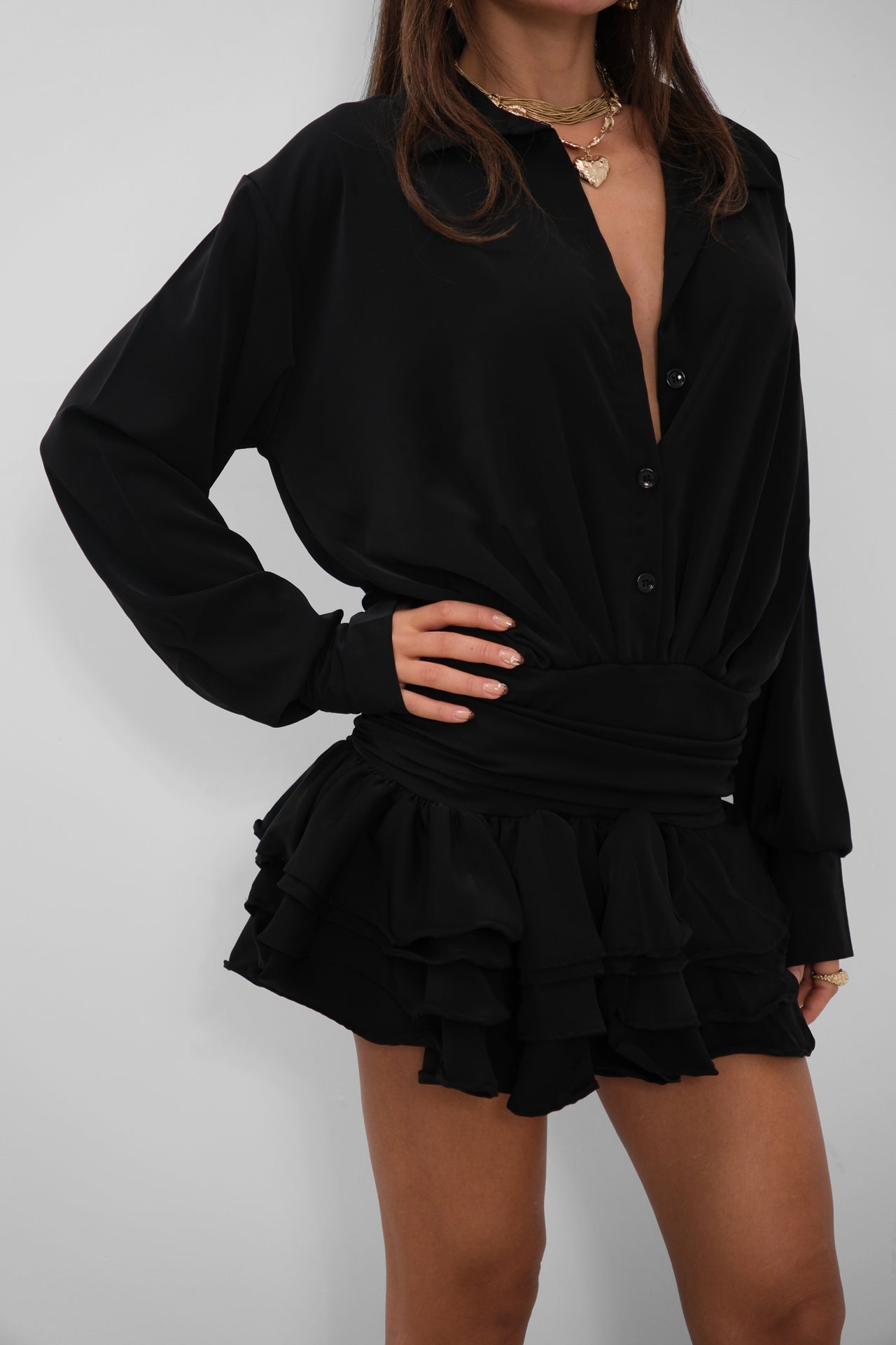 Skirt Volan Detail Black Dress