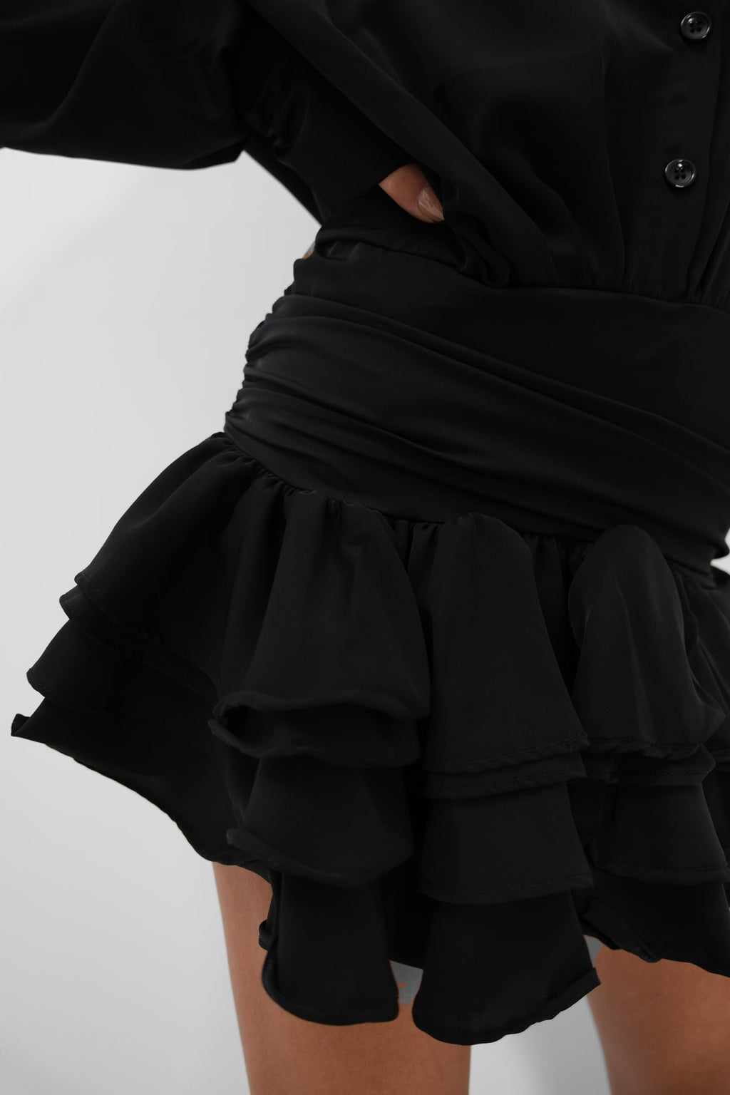 Skirt Volan Detail Black Dress