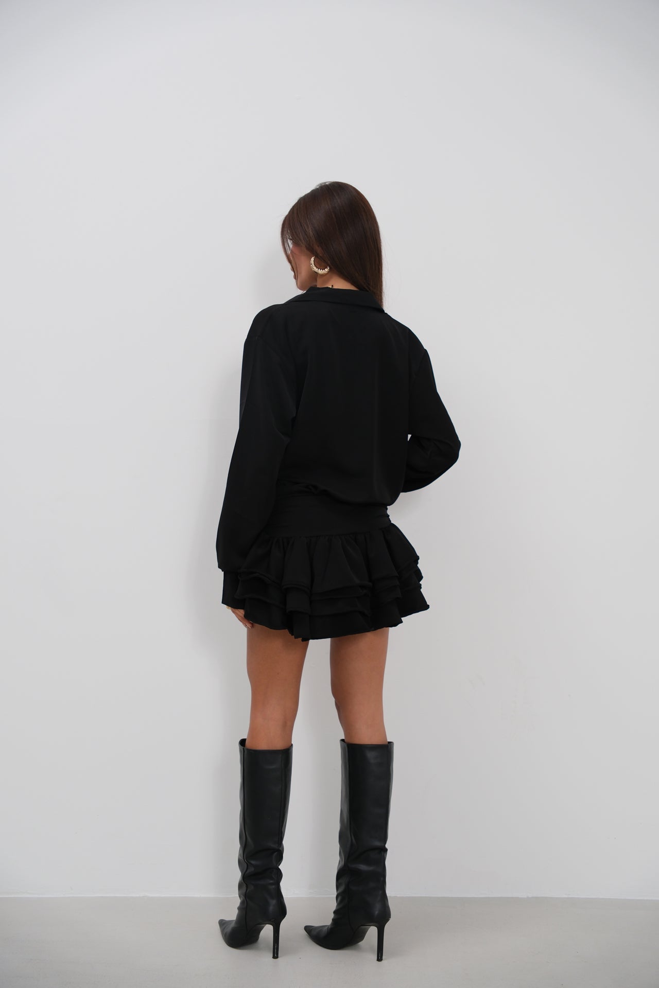 Skirt Volan Detail Black Dress