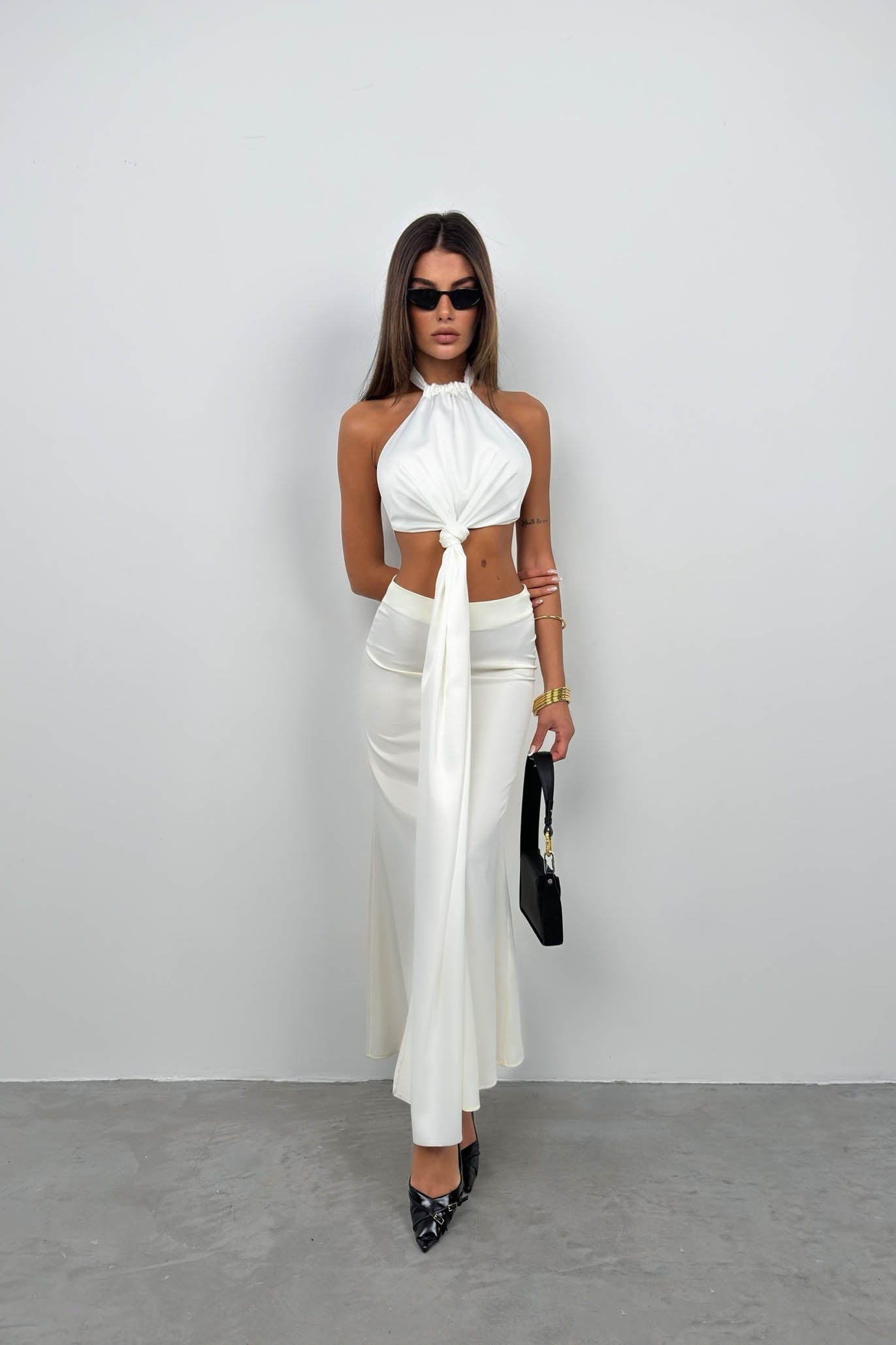 Evaze Ecru Satin Skirt
