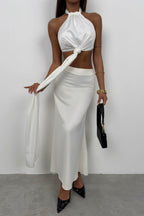 Evaze Ecru Satin Skirt