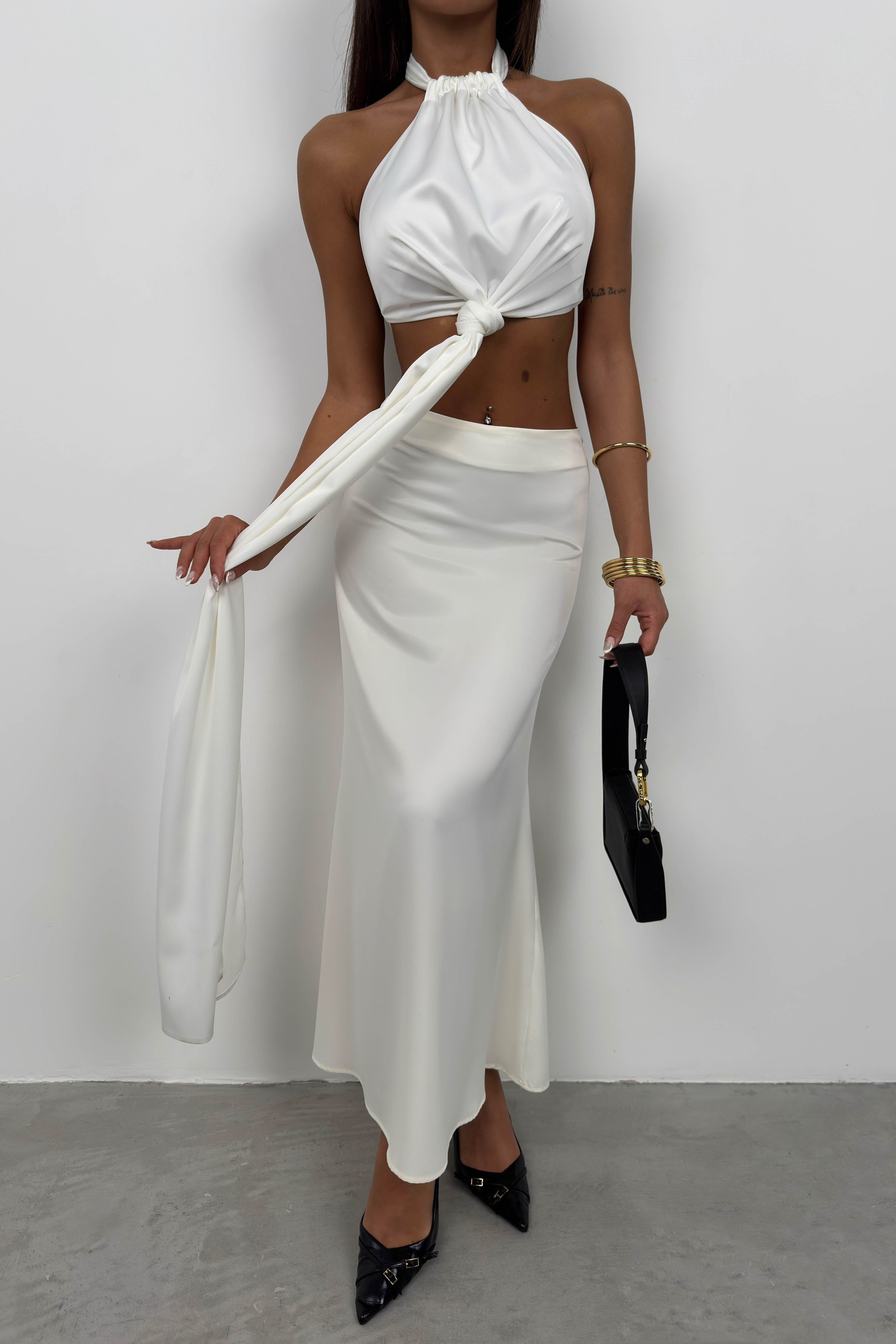 Evaze Ecru Satin Skirt