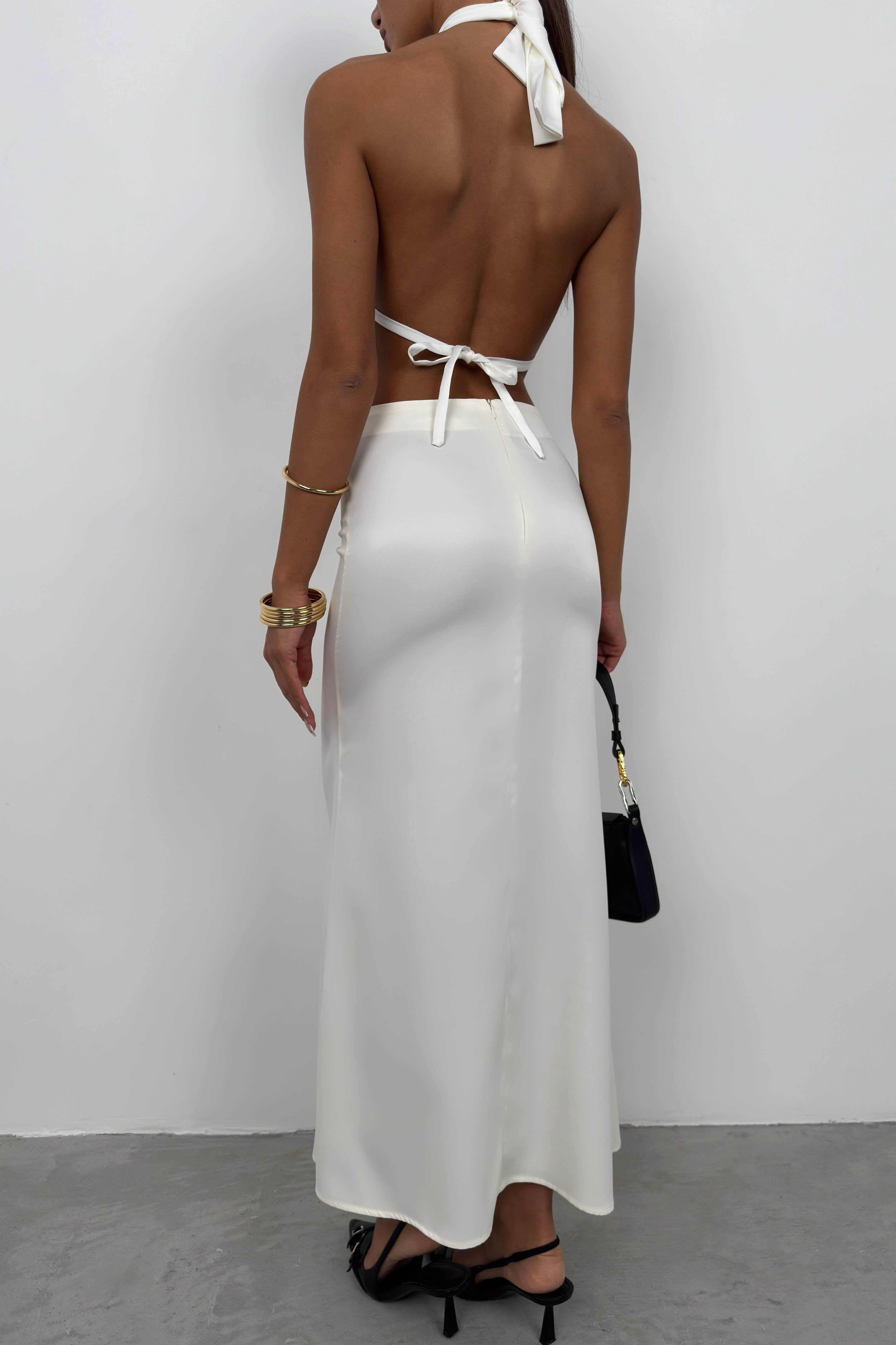 Evaze Ecru Satin Skirt