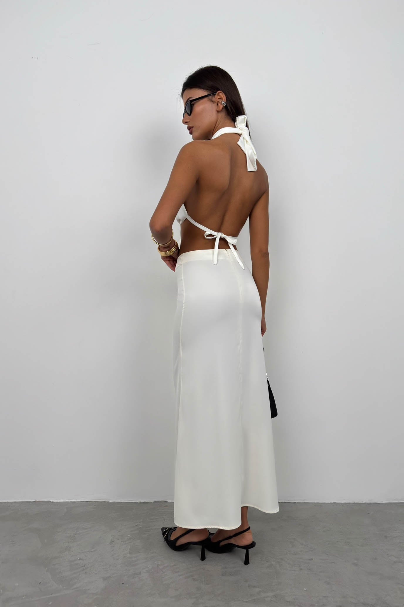 Evaze Ecru Satin Skirt