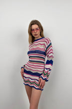 Bishop Sleeve Patterned Blue Dress