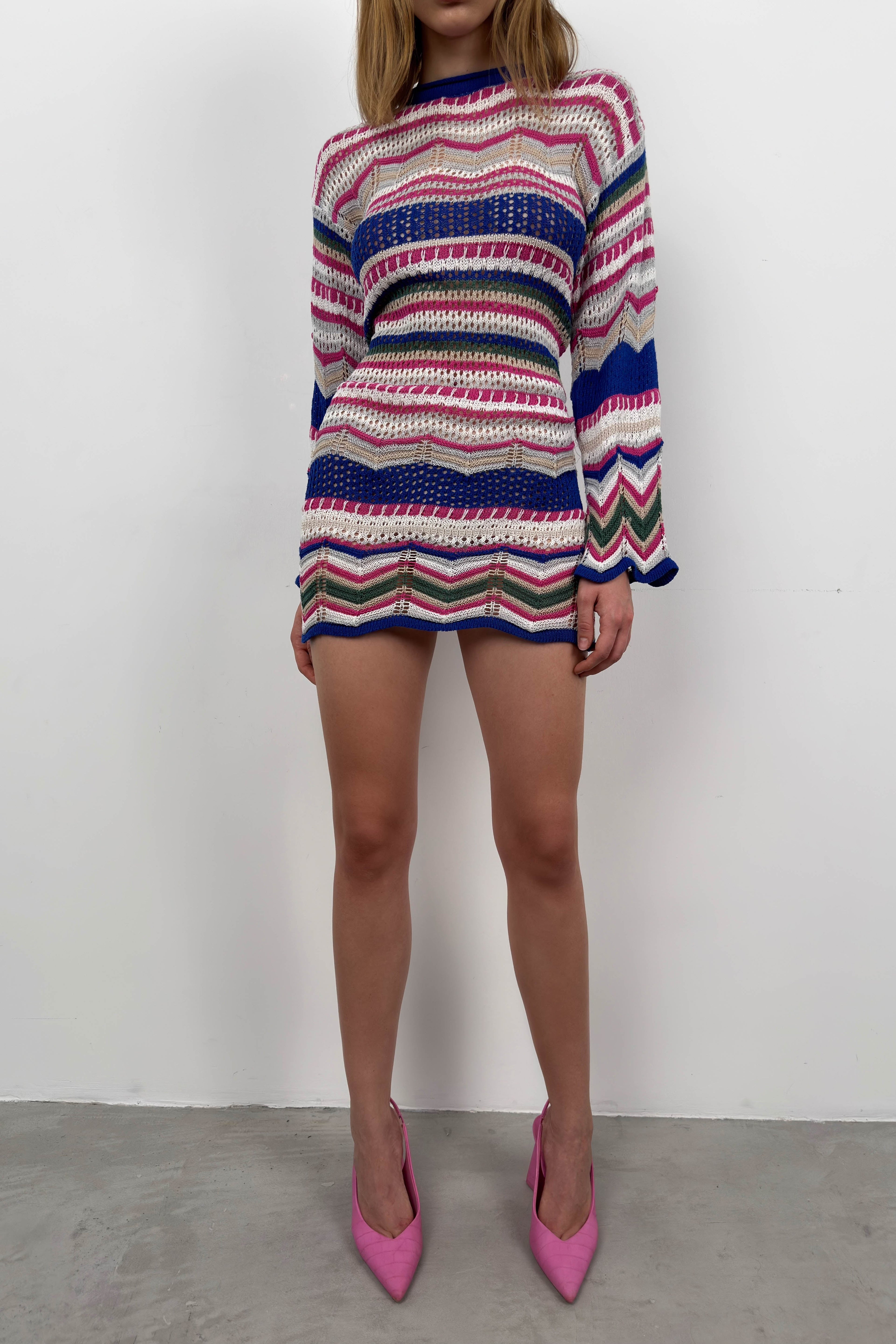 Bishop Sleeve Patterned Blue Dress