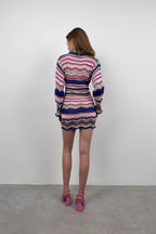 Bishop Sleeve Patterned Blue Dress