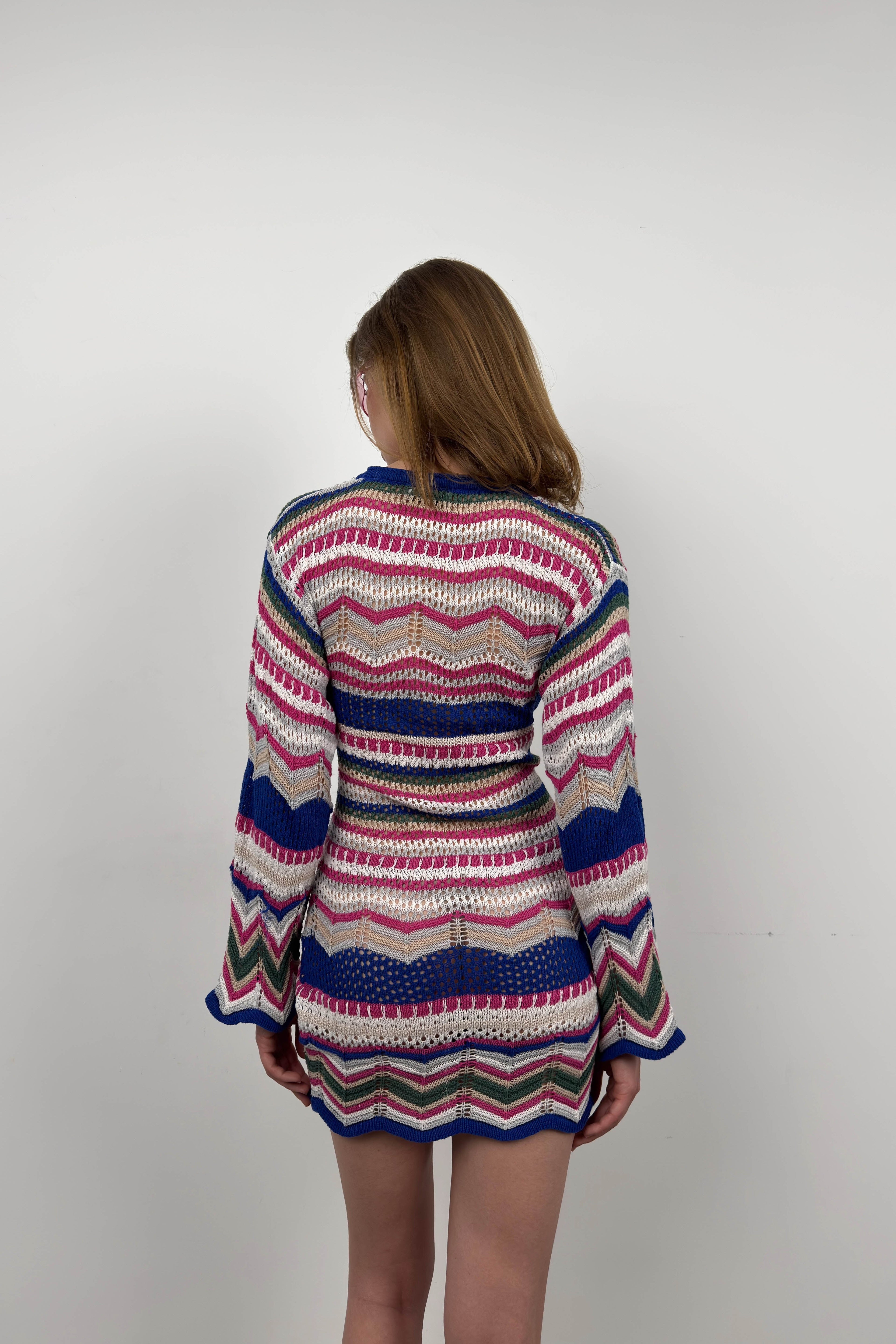 Bishop Sleeve Patterned Blue Dress