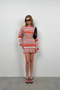 Bishop Sleeve Patterned Orange Dress