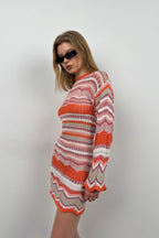 Bishop Sleeve Patterned Orange Dress