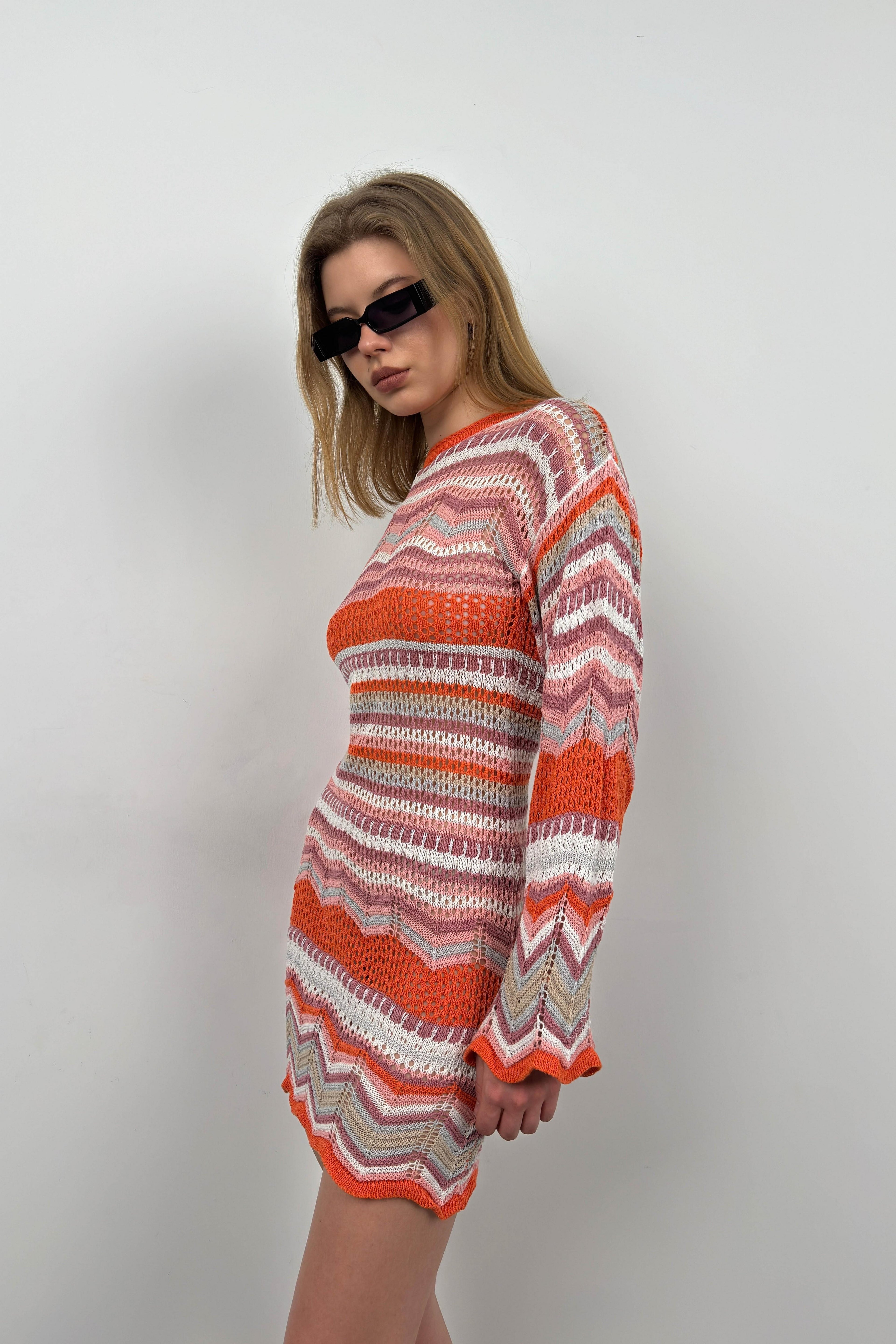 Bishop Sleeve Patterned Orange Dress