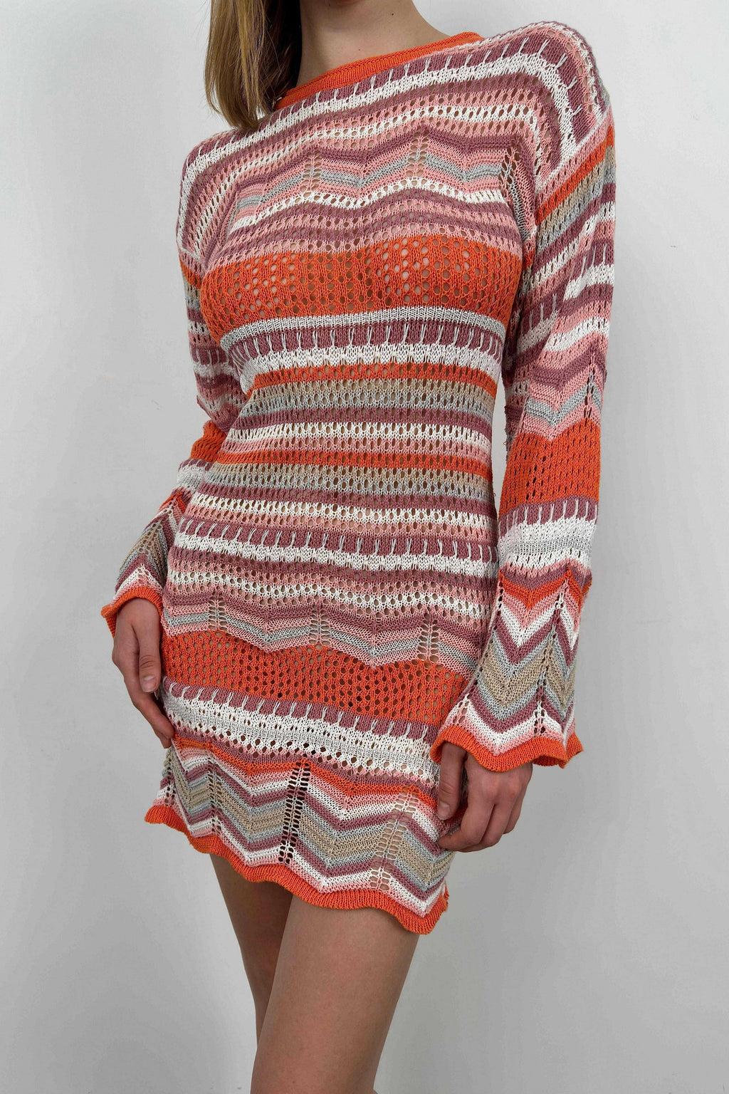 Bishop Sleeve Patterned Orange Dress