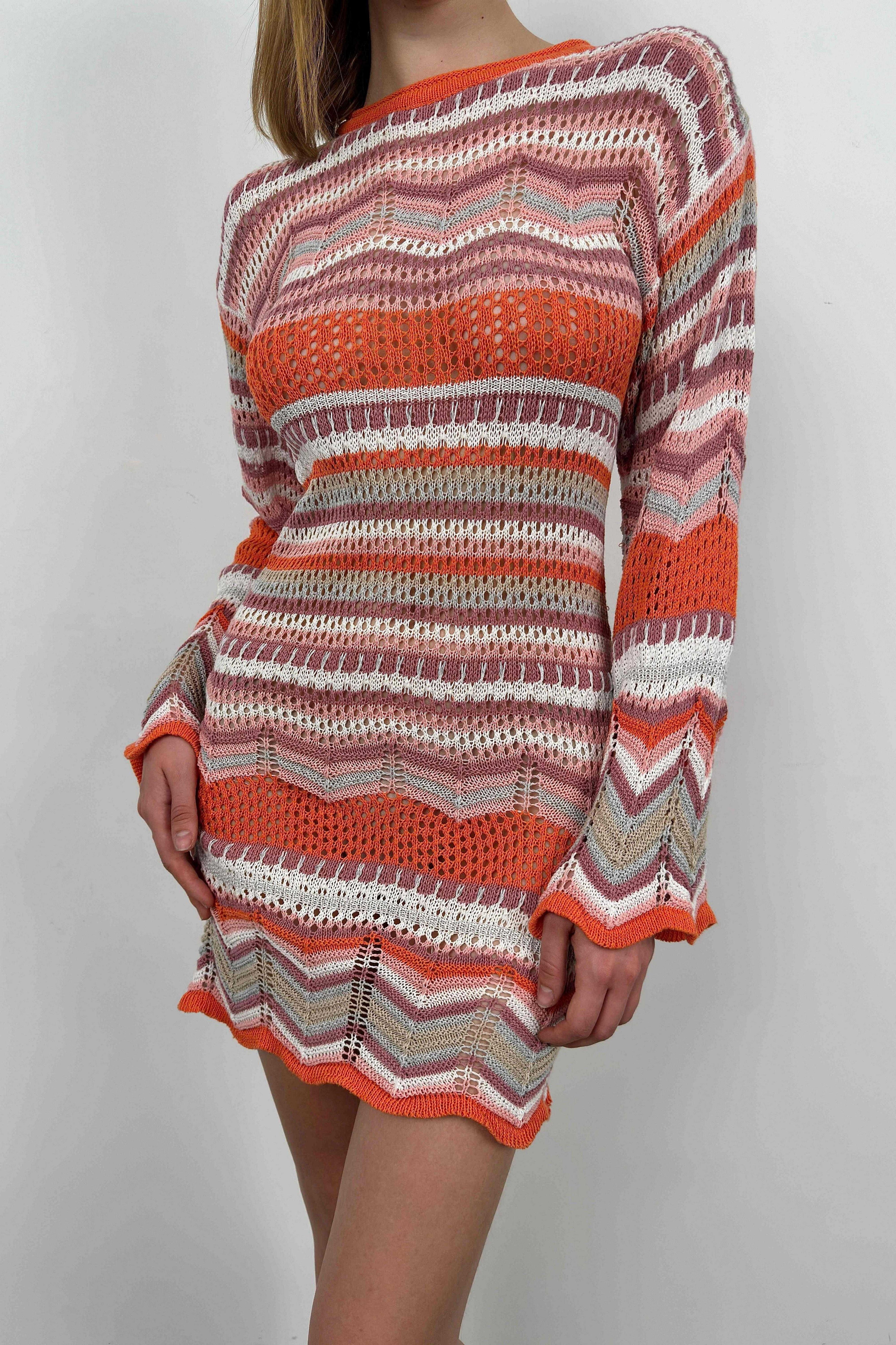 Bishop Sleeve Patterned Orange Dress