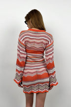 Bishop Sleeve Patterned Orange Dress