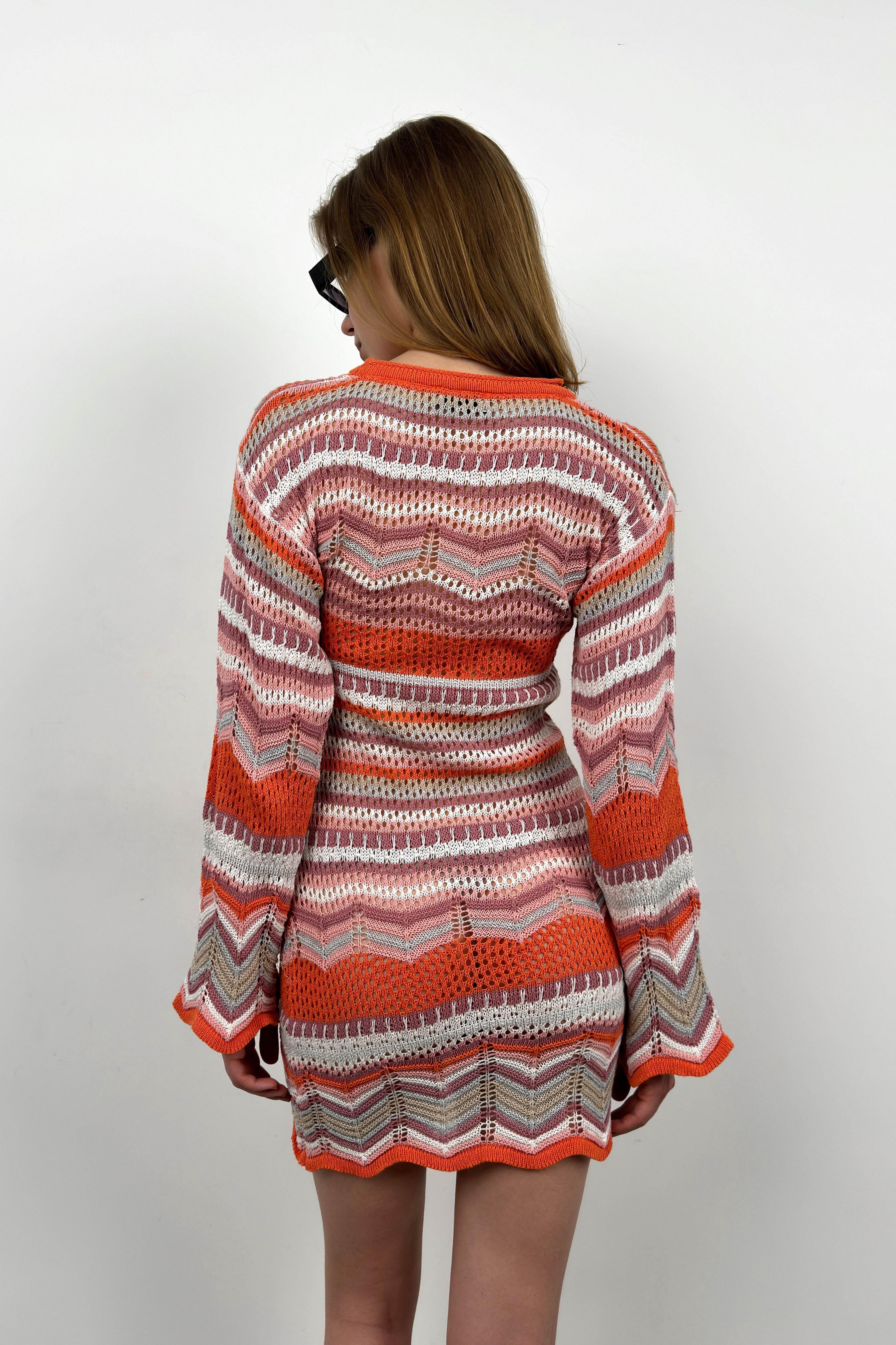 Bishop Sleeve Patterned Orange Dress