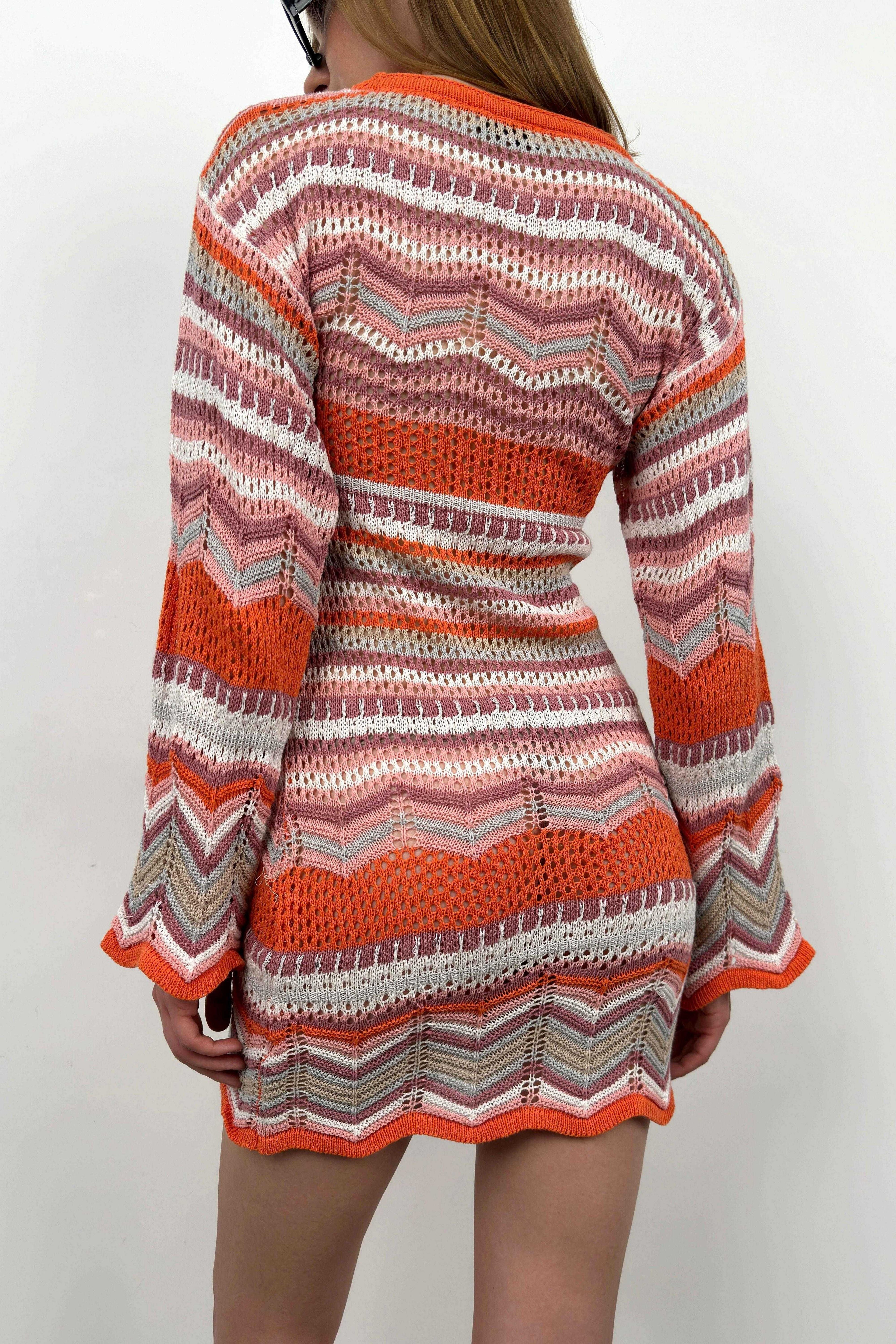 Bishop Sleeve Patterned Orange Dress