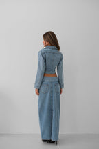 Zipper Detay Light Blue Denim Jacket