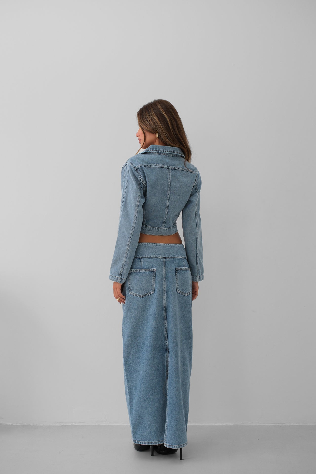 Zipper Detay Light Blue Denim Jacket